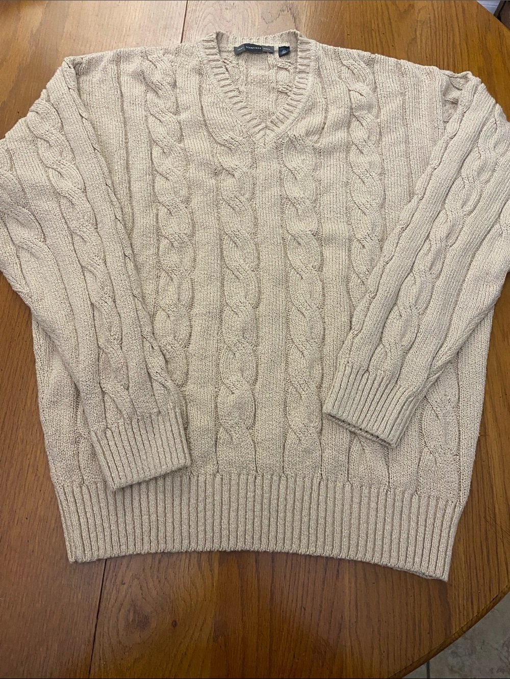 Hart Schaffner Marx Cream Cable Knit V-Neck Sweater Made in Italy Size L